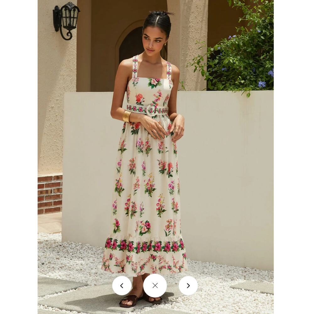 Commense Floral Print Belted Midi Dres Sz XL